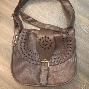 Brown Faux Leather Cross-Body Satchel